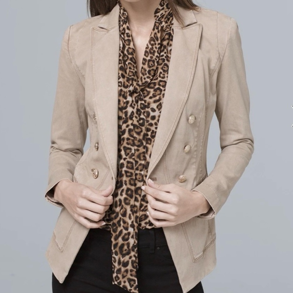 White House Black Market Khaki Double-Breasted Stretch Blazer